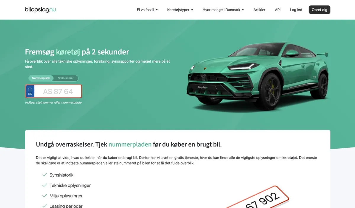 Skærmbillede af Bilopslag.nu